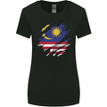 Torn Malaysia Flag Malaysian Day Football Womens Wider Cut T-Shirt Black