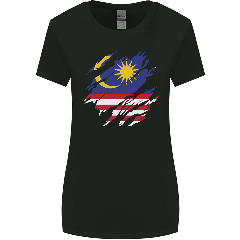 Torn Malaysia Flag Malaysian Day Football Womens Wider Cut T-Shirt Black