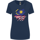 Torn Malaysia Flag Malaysian Day Football Womens Wider Cut T-Shirt Navy Blue