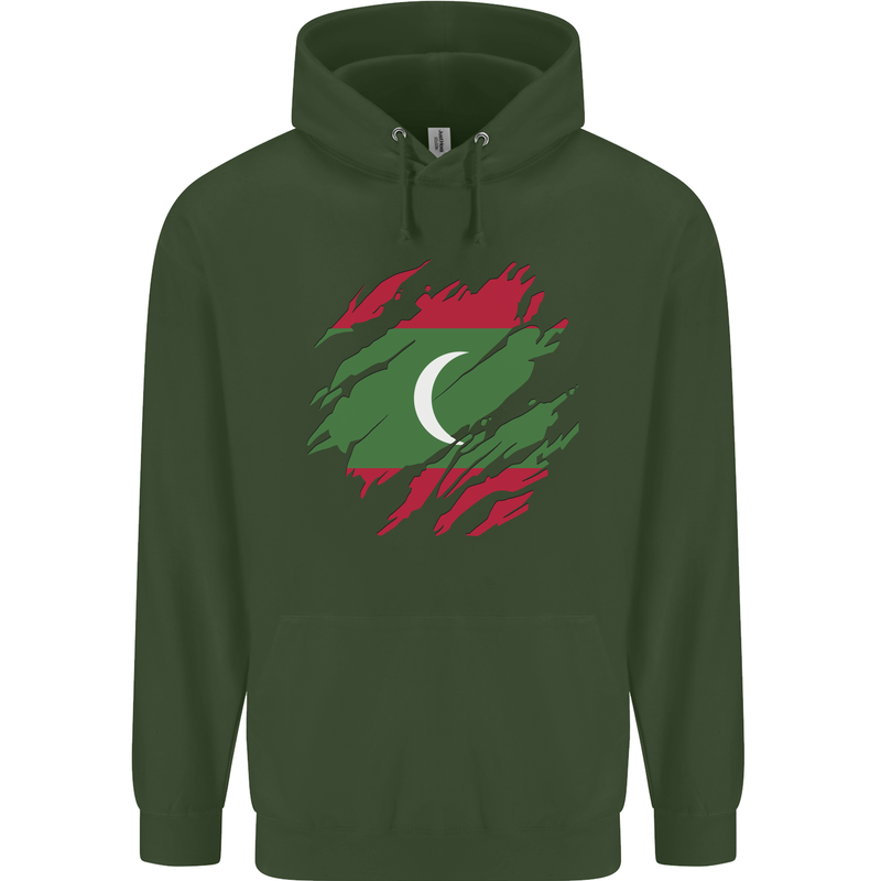 Torn Maldives Flag Maldivian Day Football Childrens Kids Hoodie Forest Green