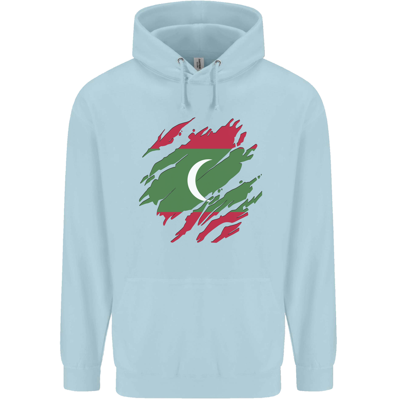 Torn Maldives Flag Maldivian Day Football Childrens Kids Hoodie Light Blue