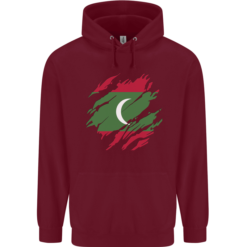 Torn Maldives Flag Maldivian Day Football Childrens Kids Hoodie Maroon