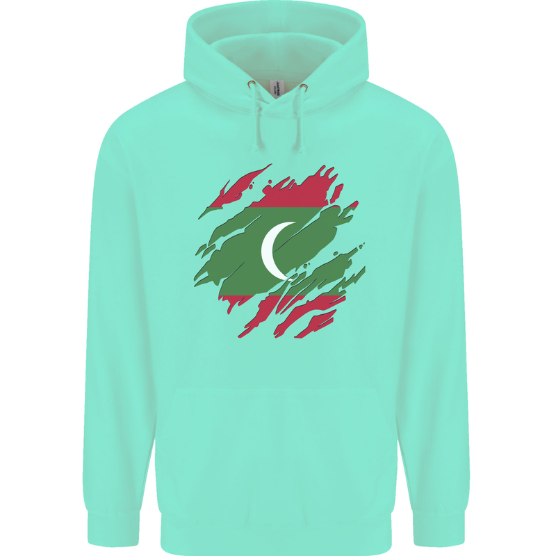 Torn Maldives Flag Maldivian Day Football Childrens Kids Hoodie Peppermint