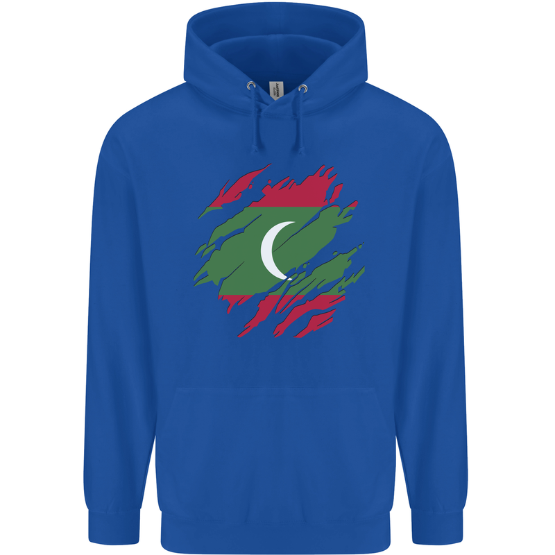 Torn Maldives Flag Maldivian Day Football Childrens Kids Hoodie Royal Blue