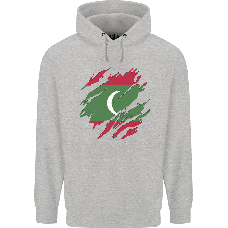 Torn Maldives Flag Maldivian Day Football Childrens Kids Hoodie Sports Grey