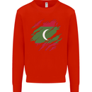 Torn Maldives Flag Maldivian Day Football Kids Sweatshirt Jumper Bright Red