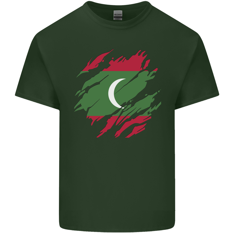 Torn Maldives Flag Maldivian Day Football Mens Cotton T-Shirt Tee Top Forest Green