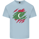 Torn Maldives Flag Maldivian Day Football Mens Cotton T-Shirt Tee Top Light Blue