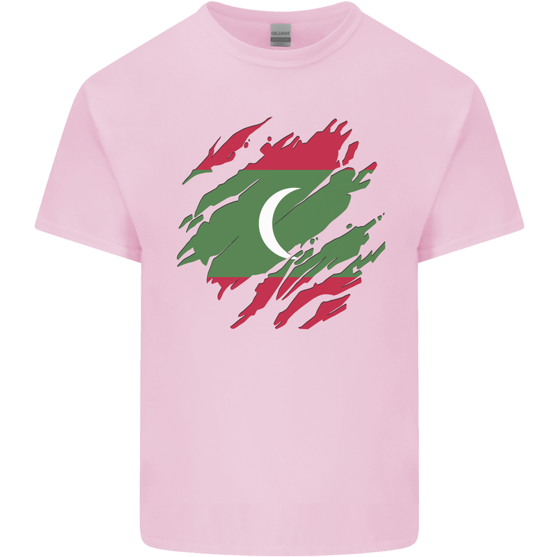 Torn Maldives Flag Maldivian Day Football Mens Cotton T-Shirt Tee Top Light Pink