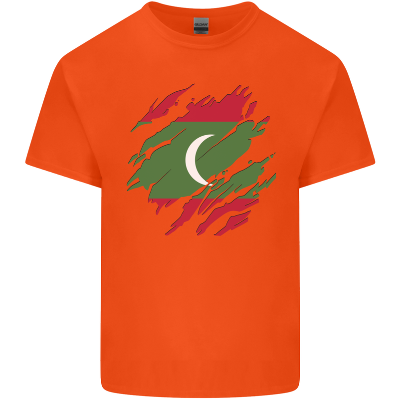 Torn Maldives Flag Maldivian Day Football Mens Cotton T-Shirt Tee Top Orange