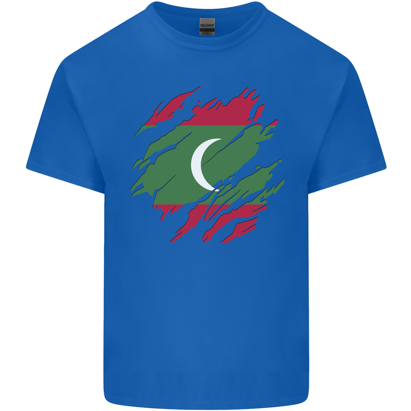 Torn Maldives Flag Maldivian Day Football Mens Cotton T-Shirt Tee Top Royal Blue