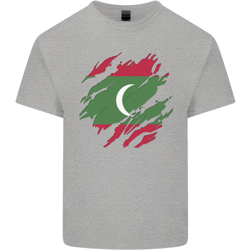 Torn Maldives Flag Maldivian Day Football Mens Cotton T-Shirt Tee Top Sports Grey