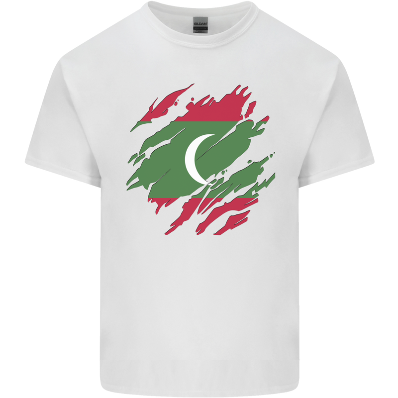 Torn Maldives Flag Maldivian Day Football Mens Cotton T-Shirt Tee Top White