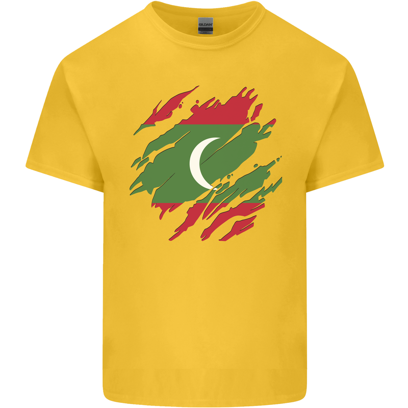 Torn Maldives Flag Maldivian Day Football Mens Cotton T-Shirt Tee Top Yellow