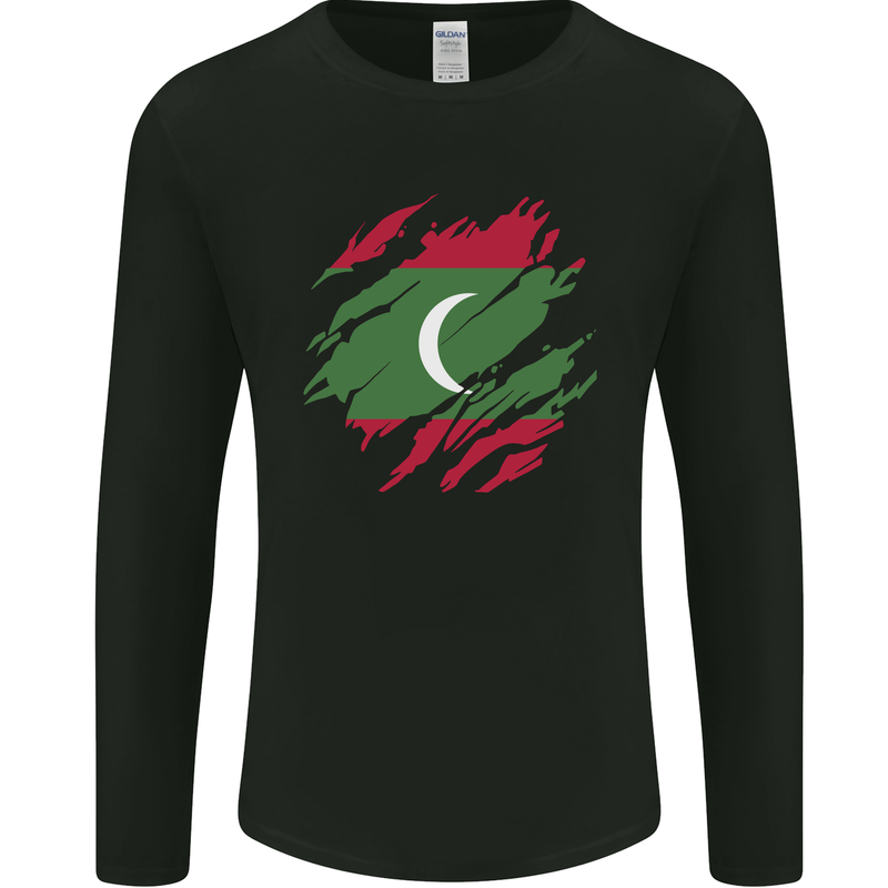 Torn Maldives Flag Maldivian Day Football Mens Long Sleeve T-Shirt Black