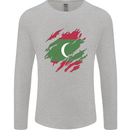 Torn Maldives Flag Maldivian Day Football Mens Long Sleeve T-Shirt Sports Grey