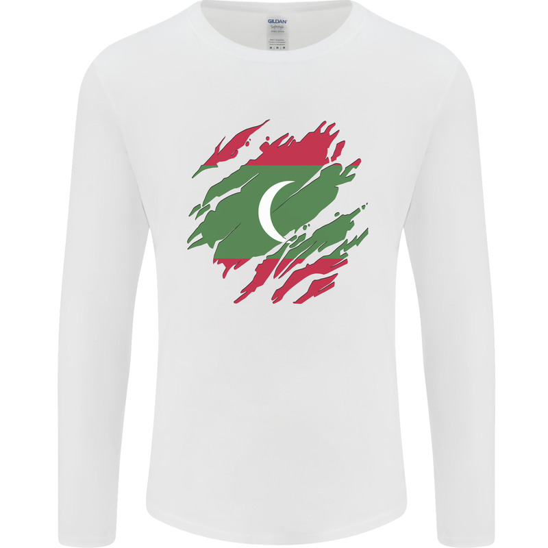 Torn Maldives Flag Maldivian Day Football Mens Long Sleeve T-Shirt White