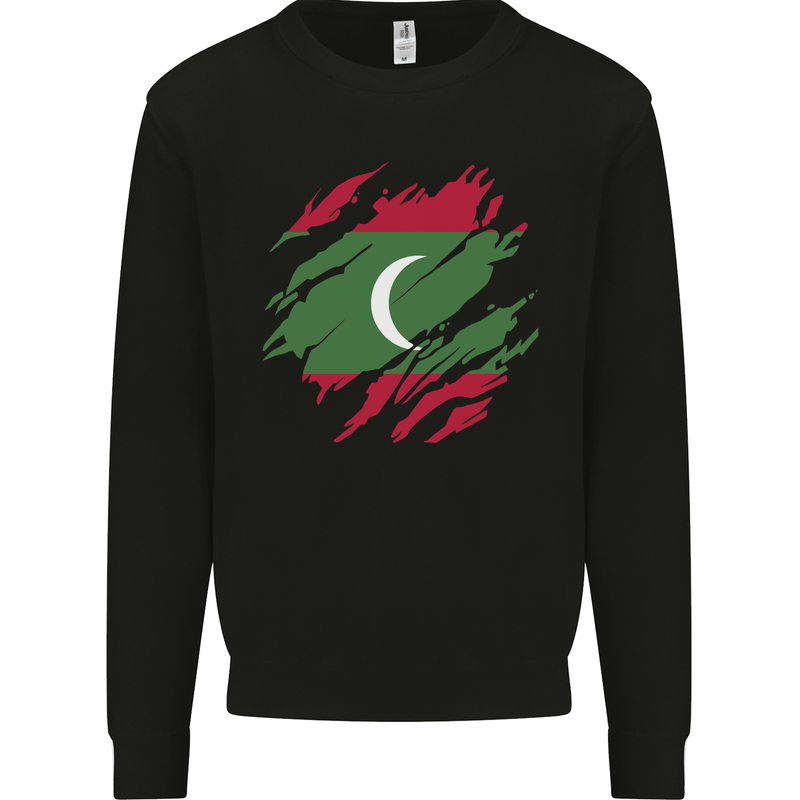 Torn Maldives Flag Maldivian Day Football Mens Sweatshirt Jumper Black