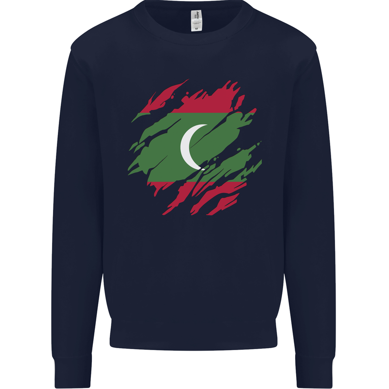 Torn Maldives Flag Maldivian Day Football Mens Sweatshirt Jumper Navy Blue