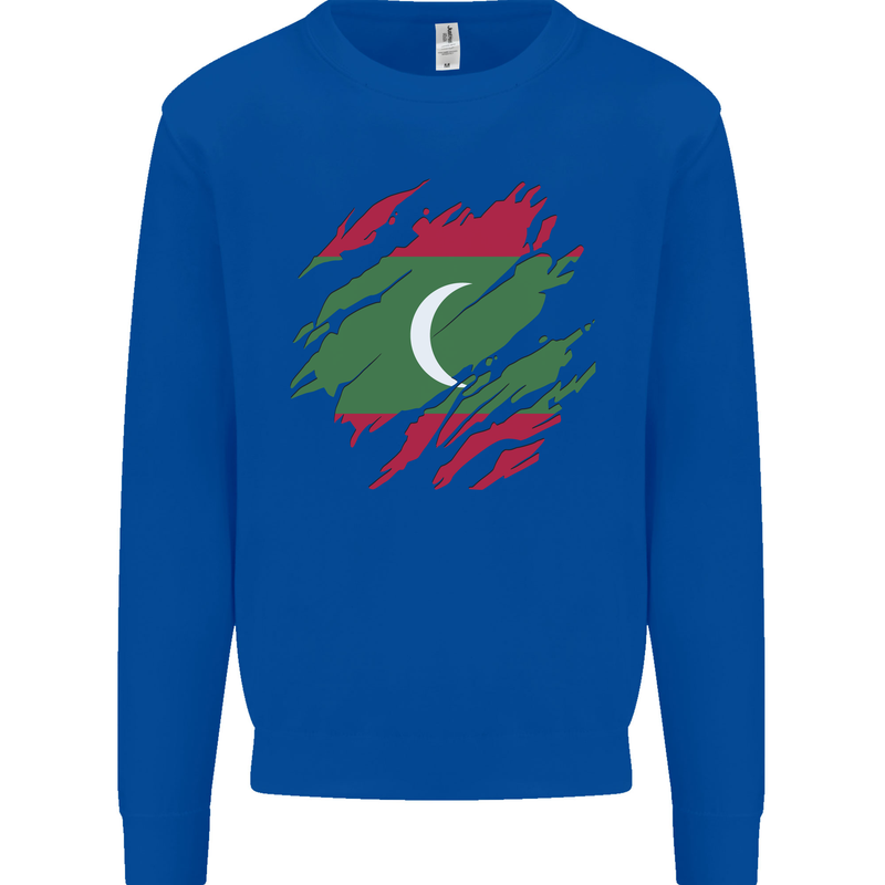 Torn Maldives Flag Maldivian Day Football Mens Sweatshirt Jumper Royal Blue