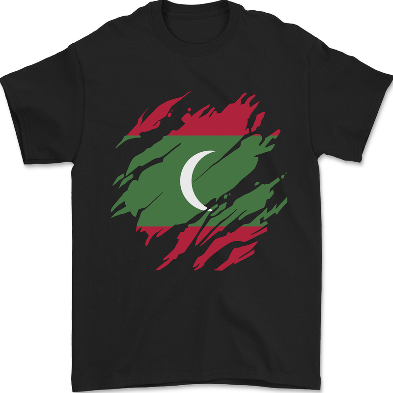 Torn Maldives Flag Maldivian Day Football Mens T-Shirt 100% Cotton Black