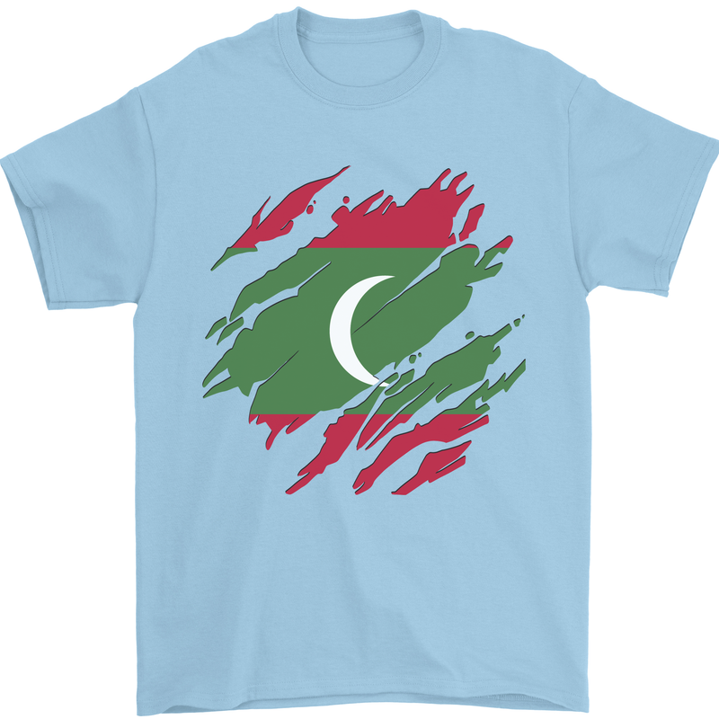 Torn Maldives Flag Maldivian Day Football Mens T-Shirt 100% Cotton Light Blue