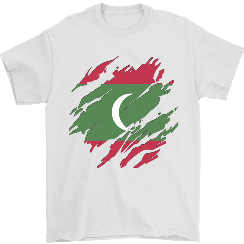 Torn Maldives Flag Maldivian Day Football Mens T-Shirt 100% Cotton White