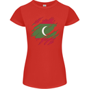 Torn Maldives Flag Maldivian Day Football Womens Petite Cut T-Shirt Red