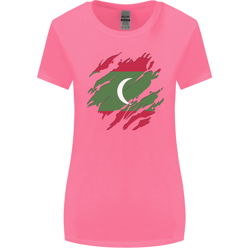 Torn Maldives Flag Maldivian Day Football Womens Wider Cut T-Shirt Azalea