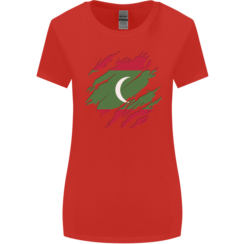 Torn Maldives Flag Maldivian Day Football Womens Wider Cut T-Shirt Red