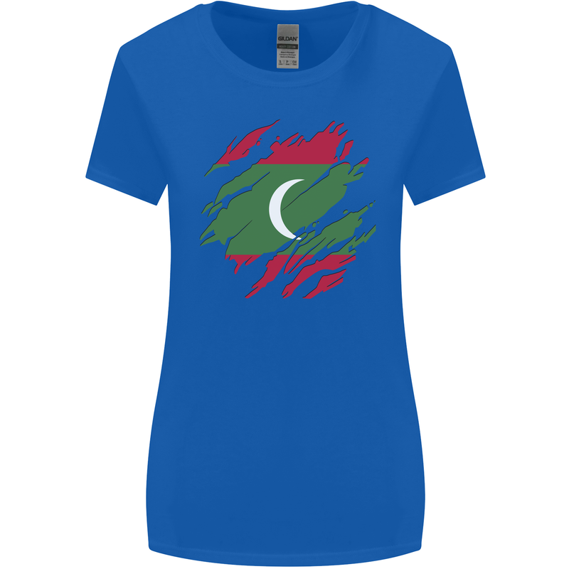 Torn Maldives Flag Maldivian Day Football Womens Wider Cut T-Shirt Royal Blue