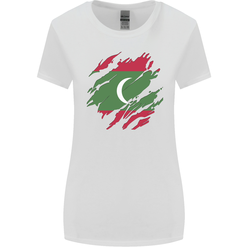 Torn Maldives Flag Maldivian Day Football Womens Wider Cut T-Shirt White