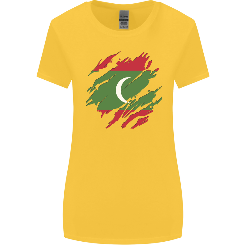 Torn Maldives Flag Maldivian Day Football Womens Wider Cut T-Shirt Yellow