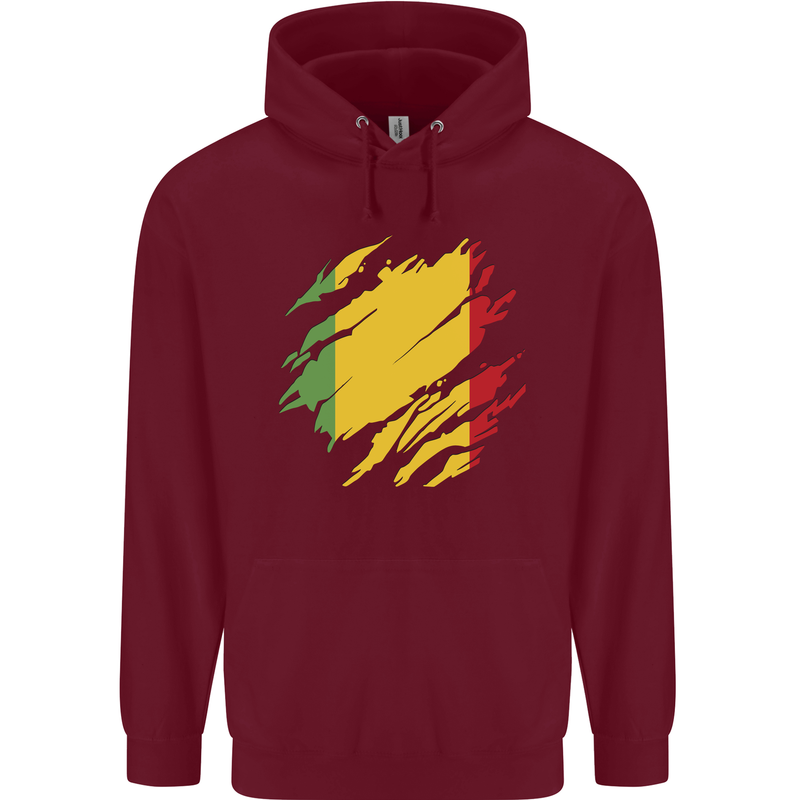 Torn Mali Flag Malian Day Football Childrens Kids Hoodie Maroon