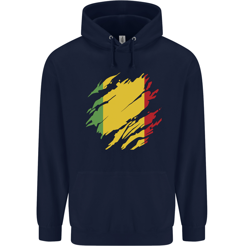 Torn Mali Flag Malian Day Football Childrens Kids Hoodie Navy Blue