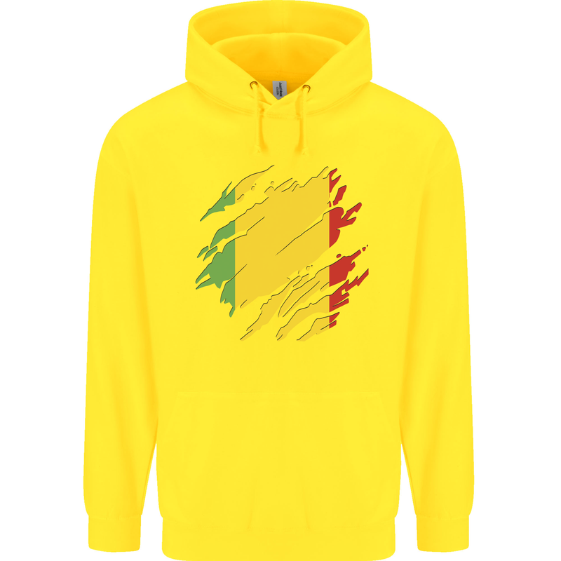Torn Mali Flag Malian Day Football Childrens Kids Hoodie Yellow