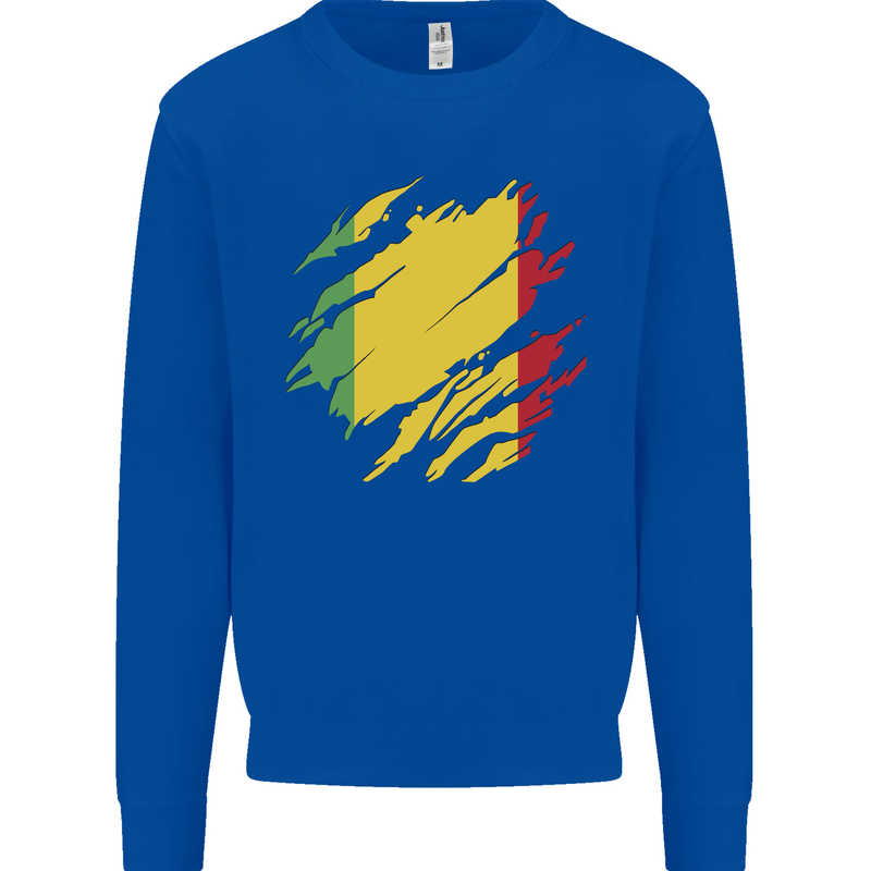 Torn Mali Flag Malian Day Football Kids Sweatshirt Jumper Royal Blue