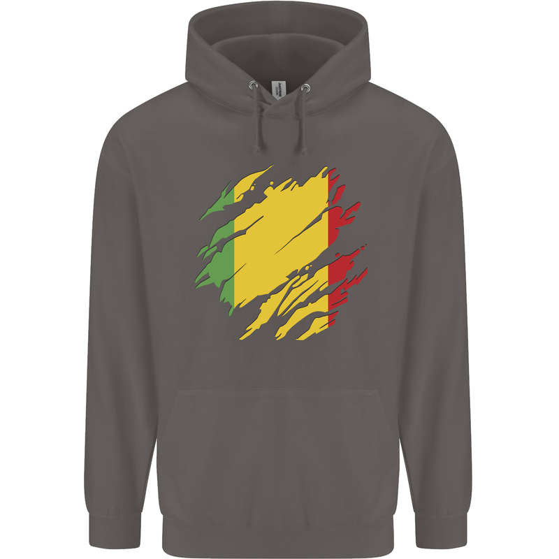 Torn Mali Flag Malian Day Football Mens 80% Cotton Hoodie Charcoal