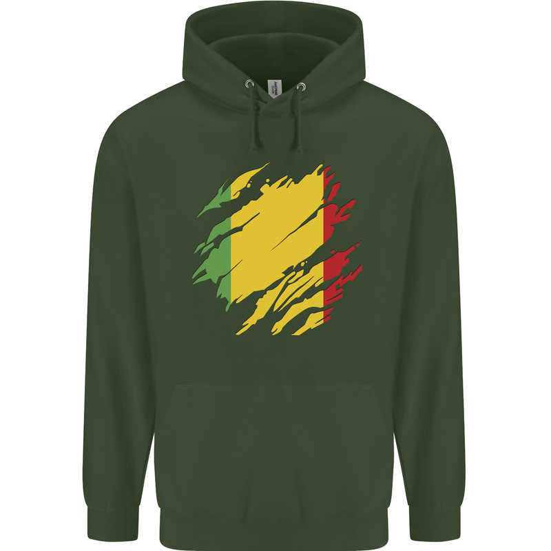 Torn Mali Flag Malian Day Football Mens 80% Cotton Hoodie Forest Green