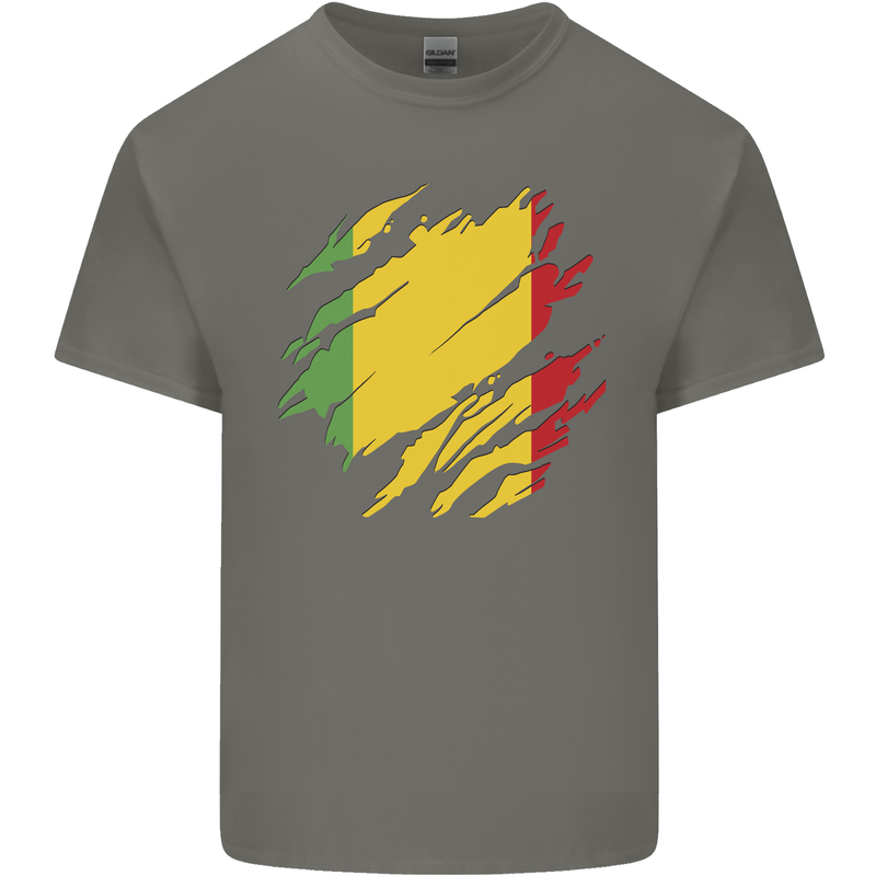 Torn Mali Flag Malian Day Football Mens Cotton T-Shirt Tee Top Charcoal