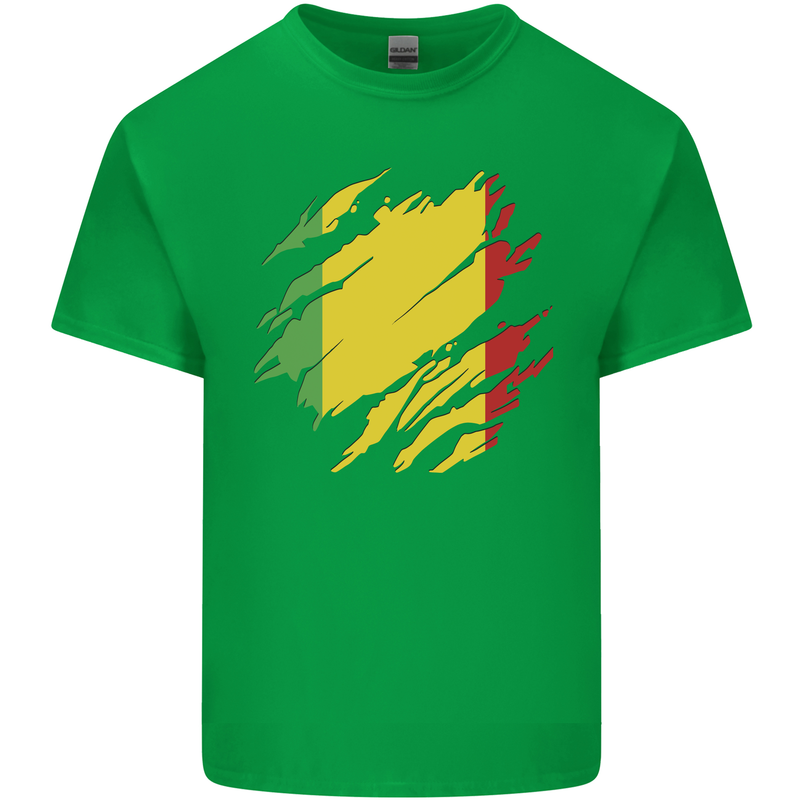 Torn Mali Flag Malian Day Football Mens Cotton T-Shirt Tee Top Irish Green