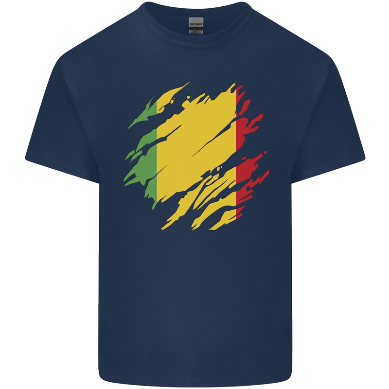 Torn Mali Flag Malian Day Football Mens Cotton T-Shirt Tee Top Navy Blue
