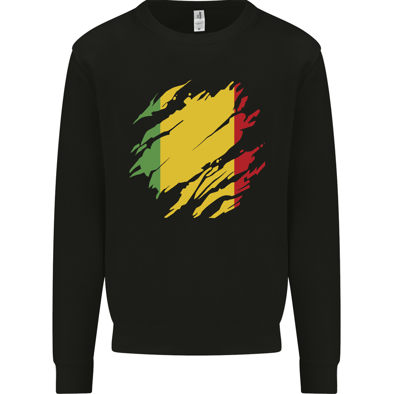 Torn Mali Flag Malian Day Football Mens Sweatshirt Jumper Black