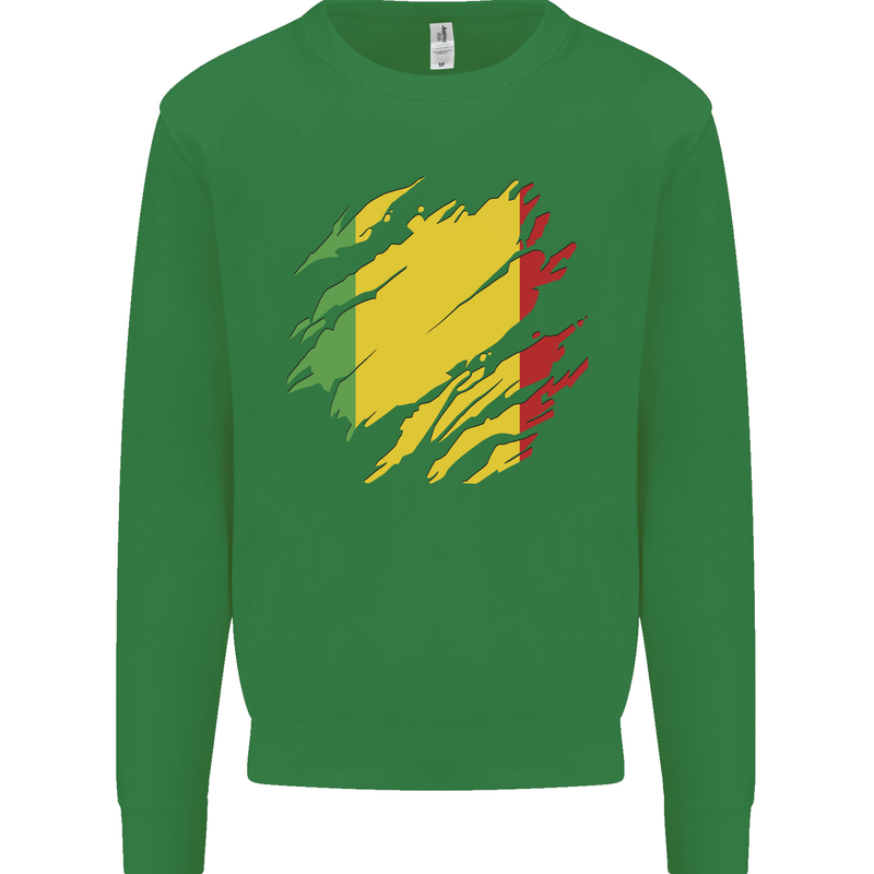 Torn Mali Flag Malian Day Football Mens Sweatshirt Jumper Irish Green