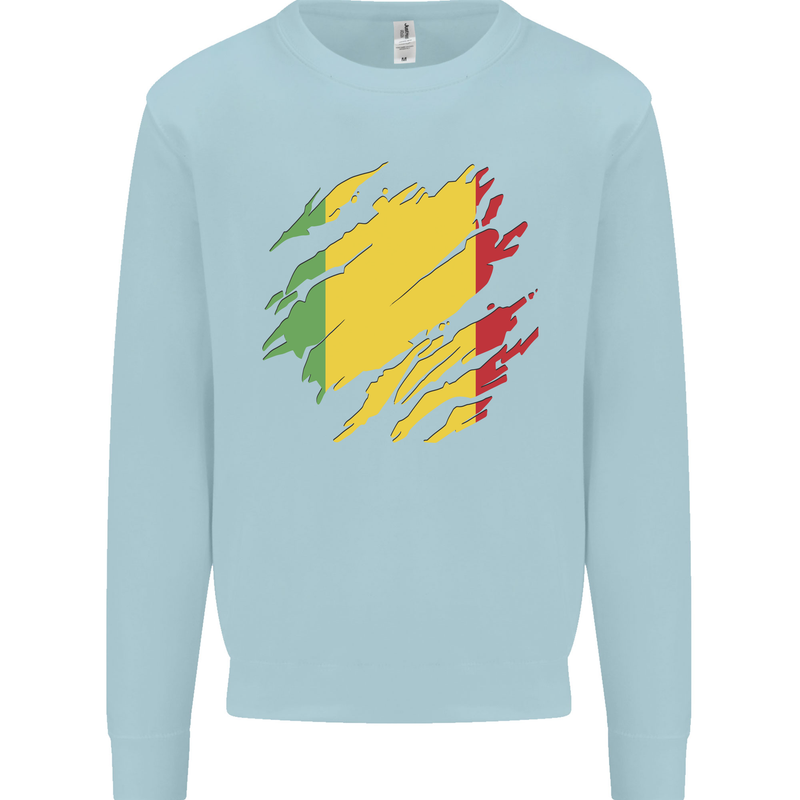 Torn Mali Flag Malian Day Football Mens Sweatshirt Jumper Light Blue