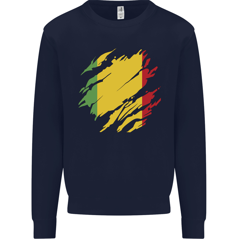 Torn Mali Flag Malian Day Football Mens Sweatshirt Jumper Navy Blue