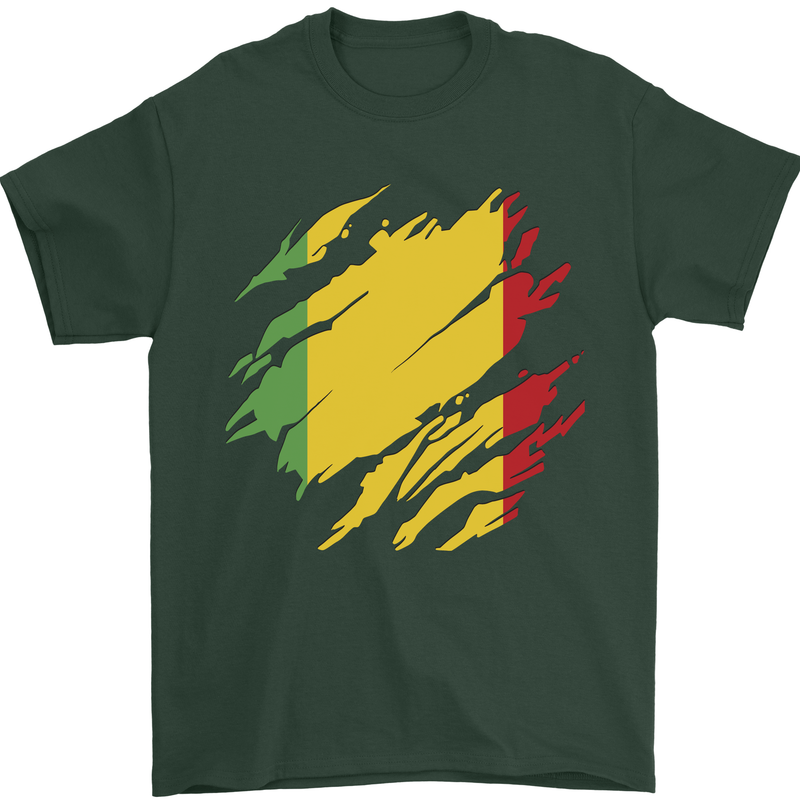 Torn Mali Flag Malian Day Football Mens T-Shirt 100% Cotton Forest Green