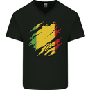 Torn Mali Flag Malian Day Football Mens V-Neck Cotton T-Shirt Black