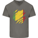 Torn Mali Flag Malian Day Football Mens V-Neck Cotton T-Shirt Charcoal