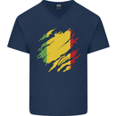 Torn Mali Flag Malian Day Football Mens V-Neck Cotton T-Shirt Navy Blue